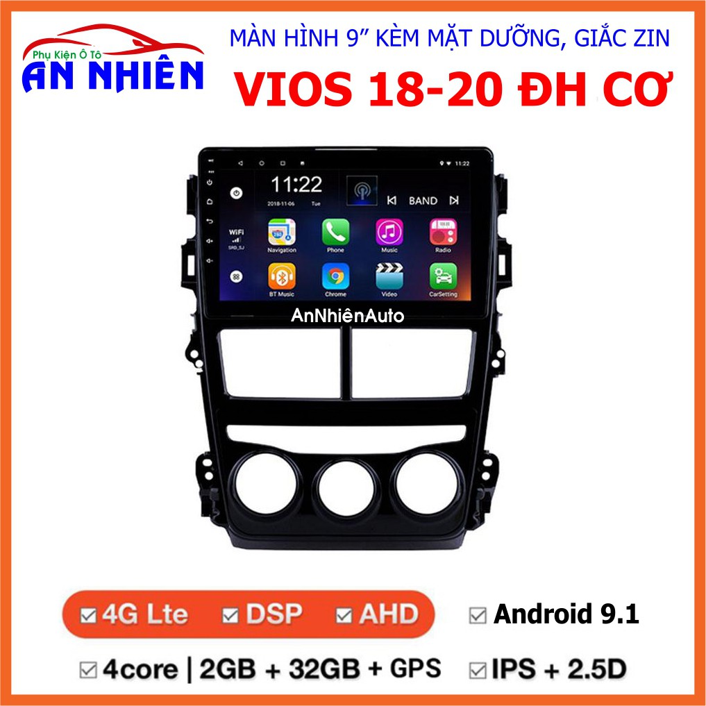 Màn Hình 9 inch Cho Xe VIOS 2018-2020,  Đầu DVD Android Tiếng Việt Kèm Mặt Dưỡng Giắc Zin Xe TOYOTA VIOS