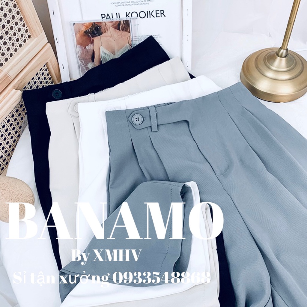 Quần baggy đi học đi làm đi chơi 1 khuy lệch chun sau 4 màu hottrend đen trắng xanh kem thời trang Banamo Fashion 8334 | WebRaoVat - webraovat.net.vn