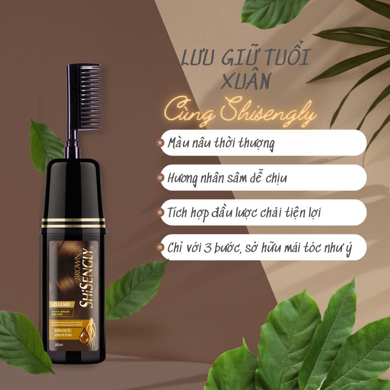 Dầu Gội Phủ Nâu Cao Cấp SHISENGLY Làm Nâu Tóc &amp; Giảm Rụng Tóc - Hàng Chính Hãng - 200ML