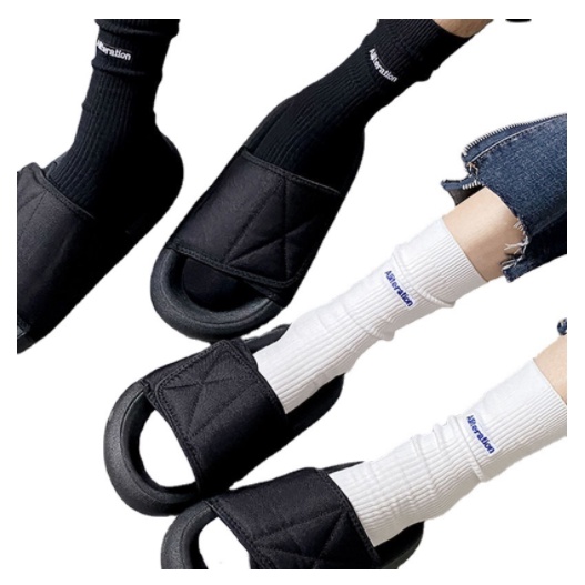 Đôi Vớ Cotton Màu Trơn Thêu Chữ Phong Cách Hàn Quốc