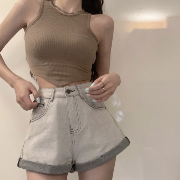 Quần Short Denim Lưng Cao Ống Rộng Thời Trang Mùa Hè Cho Nữ