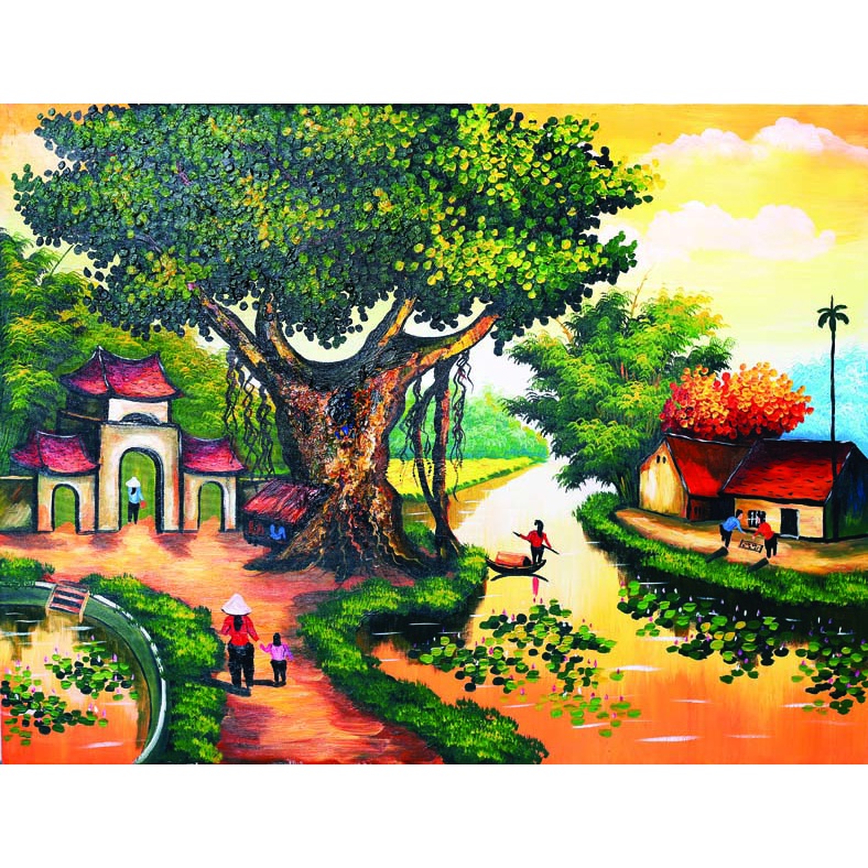 Tranh Dán tường 3D Phong Cảnh Làng Quê