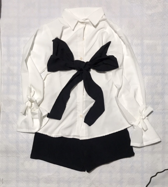 Áo sơ mi phối dây quấn bo eo tay loe_Video | BigBuy360 - bigbuy360.vn