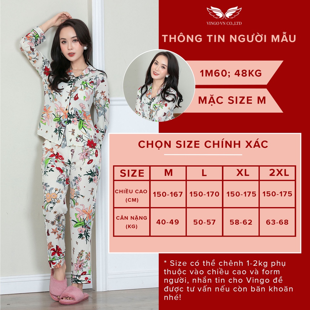 Đồ bộ nữ pyjama mặc nhà VINGO tay dài quần dài có eo mùaThu Đông ấm cát Hàn cao cấp họa tiết hoa và lá H615 - TDQD | BigBuy360 - bigbuy360.vn