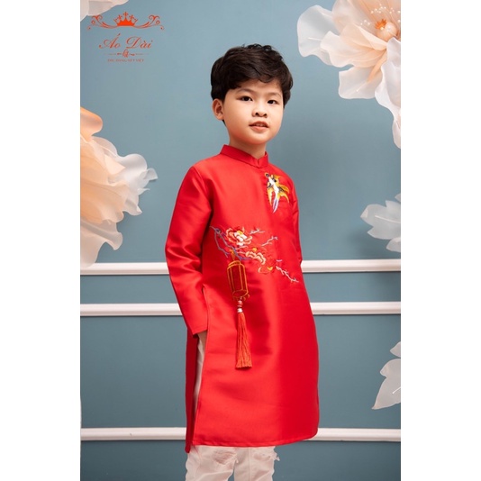 Áo dài bé trai thêu đèn lồng 3 màu đỏ xanh vàng áo dài tết cho bé trai mặc đi chơi đi chụp ảnh lễ tết