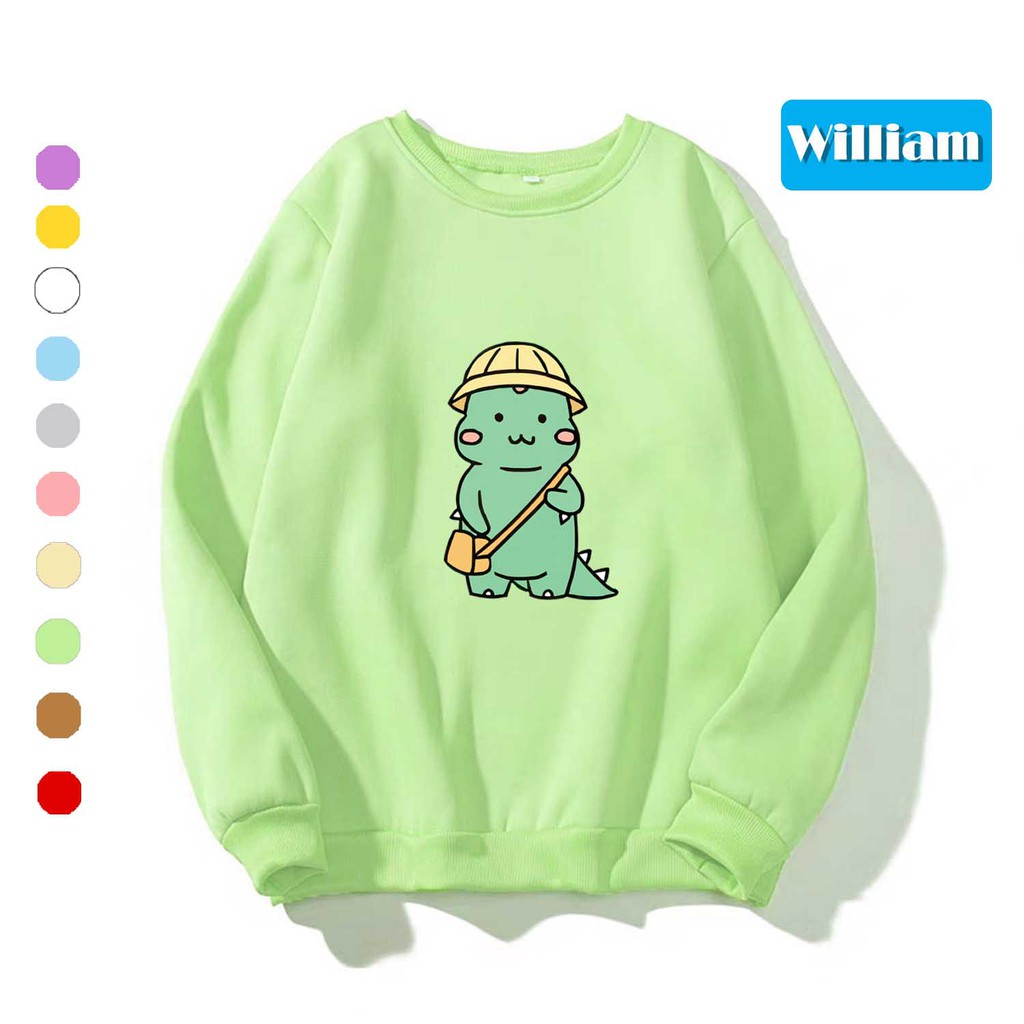 Áo sweater nam nữ in hình Khủng Long đi học dễ thương chất nỉ dày dặn, hợp làm áo cặp William DS109