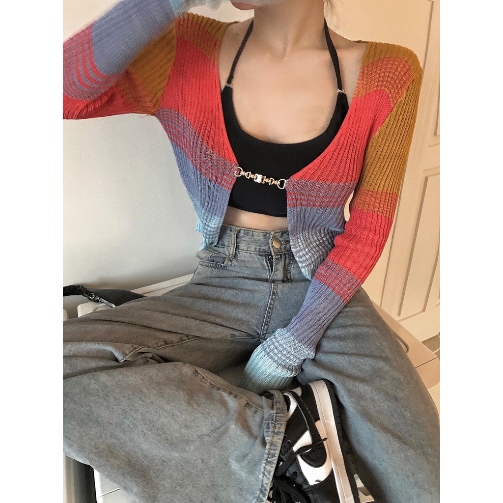 ihkke Áo Khoác Cardigan Dệt Kim Tay Dài Chống Nắng Phong Cách Hàn Quốc Cho Nữ