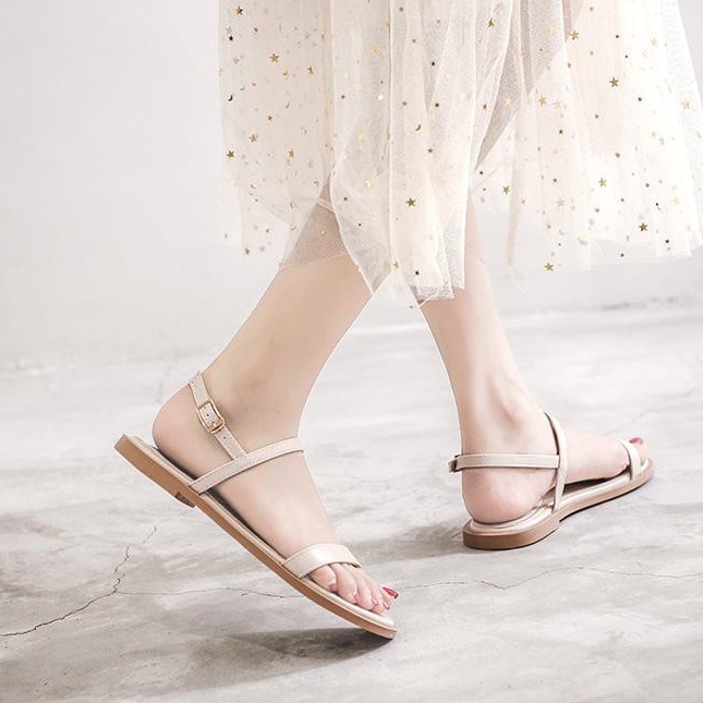 SANDAL Bệt S12 Quai Ngang Mũi Tròn Màu Kem (Chuẩn xuất)