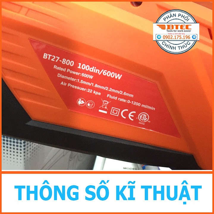 Máy phun sơn mini cầm tay dùng điện BTEC BT27-800 Công suất 600w, Bảo hành 12 tháng