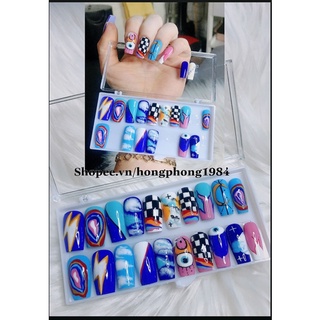 Móng tay giả -Nai box sẵn Sơn gel bộ 12-14-20-22 móng thợ Nail thiết kế bầu trời cầu vồng.