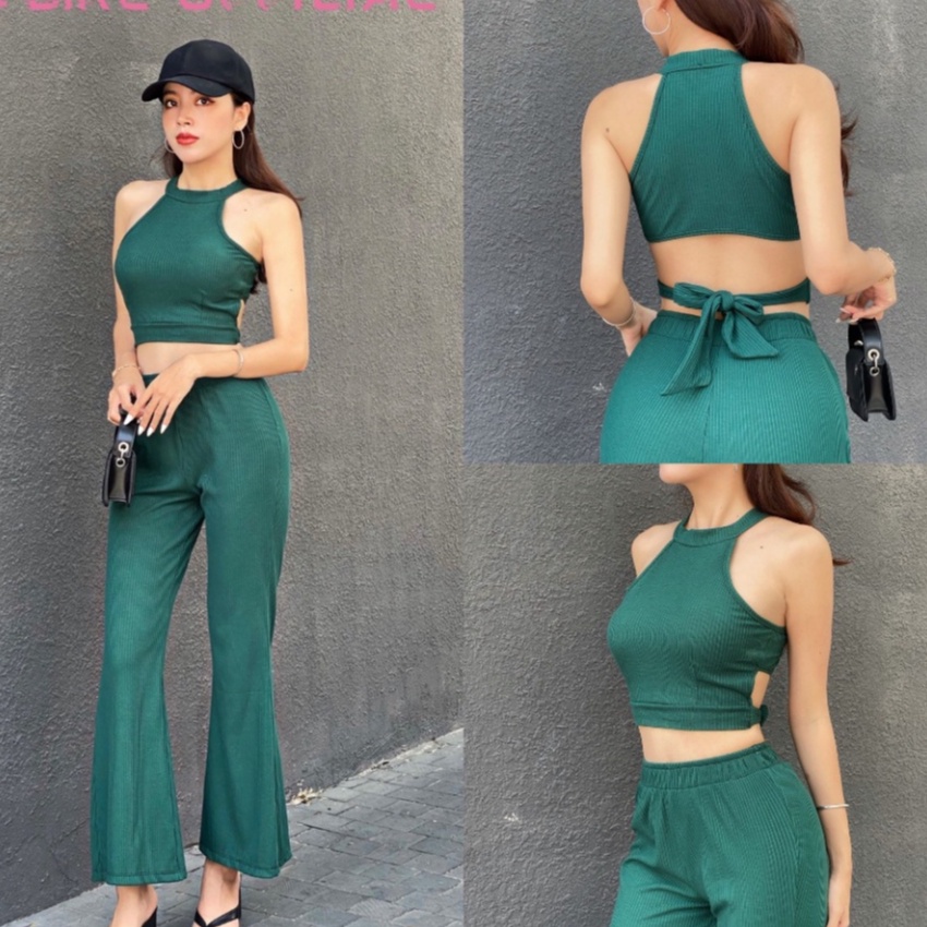 Set áo yếm quần ống loe  áo yếm cột dây, quần cạp cao, ống loe, nhiều màu