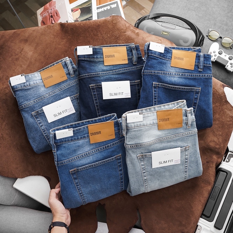 Quần jean nam cao cấp màu xanh bạc slimfit co giãn trơn và rách bụi