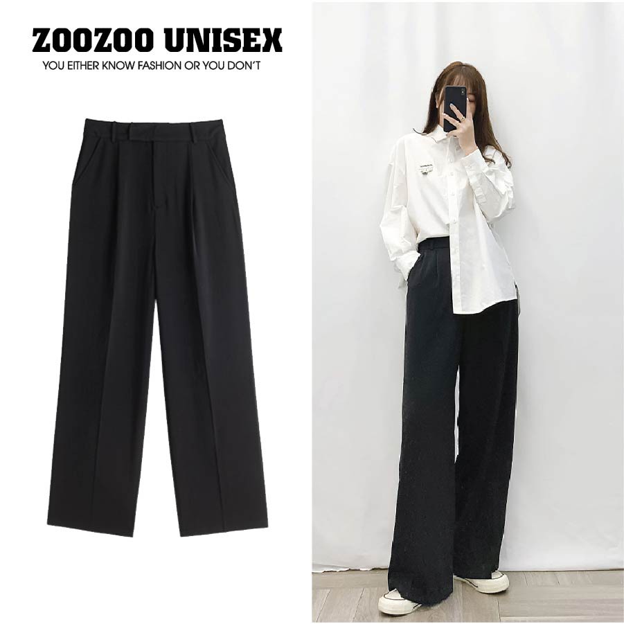 Quần ống rộng lưng cao dáng suông kiểu Hàn Quốc cho nữ 2 nút siêu hack chân dài 4 màu | BigBuy360 - bigbuy360.vn