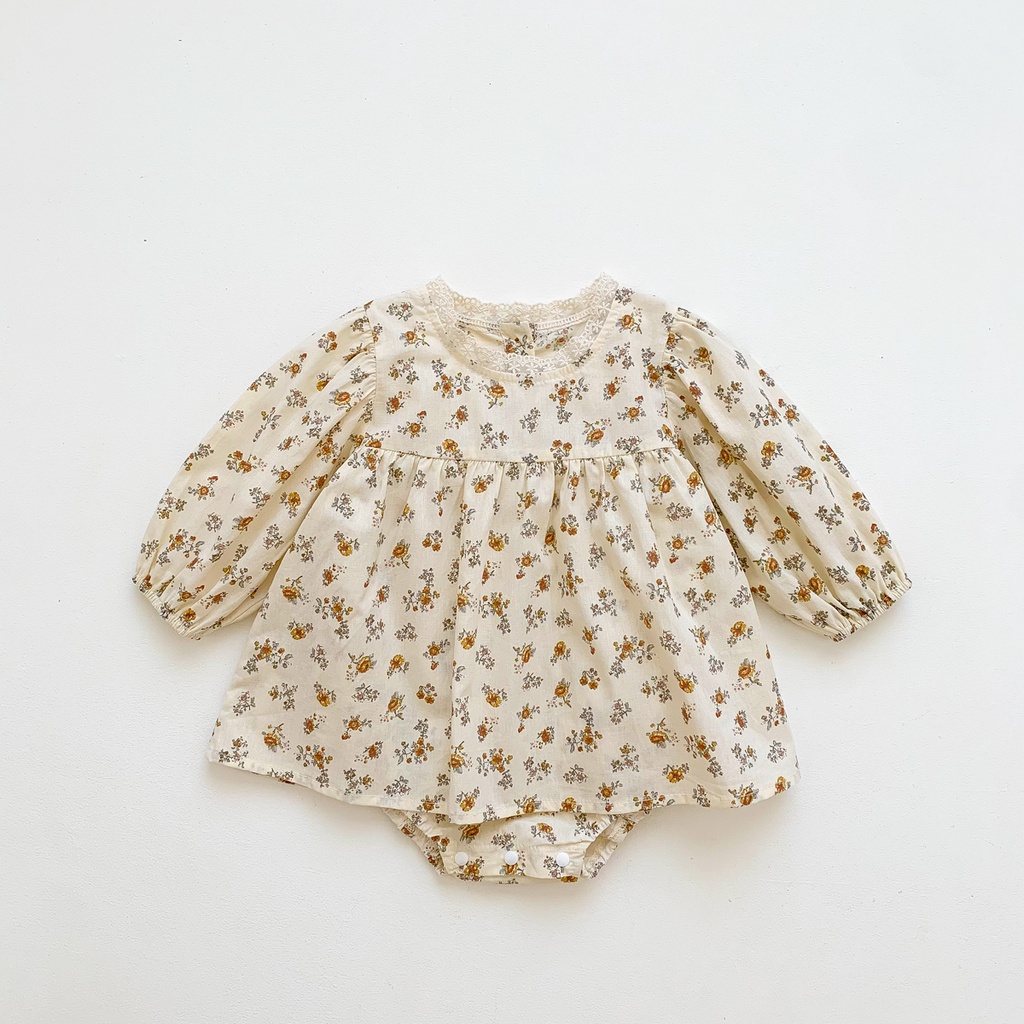 Bộ Áo Liền Quần Dài Tay In Hoa Dễ Thương Cho Bé Gái