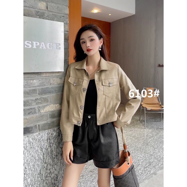 Áo da in chìm LV  khuy kiểu hàng QCL1