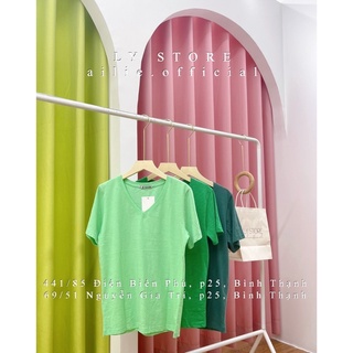ÁO THUN CỔ TIM DÁNG BASIC CHẤT THUN COTTON XỚ GỖ NHIỀU MÀU