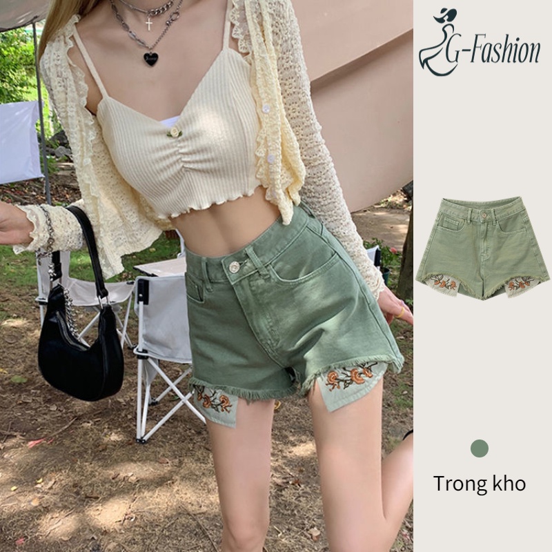 Quần Jean Đùi Ống Rộng Thêu Họa Tiết Thời Trang Mùa Hè 2022 Phong Cách Retro Mới Cho Nữ