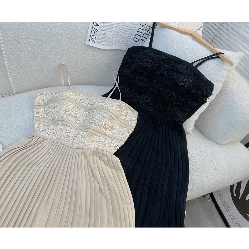 Váy dây đen dập ly size M