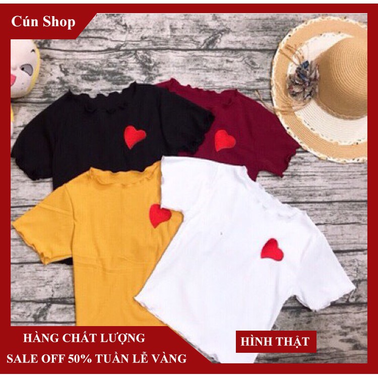 Áo croptop thêu trái tim 3 màu tun gân mềm mịn LIKANO CRT52