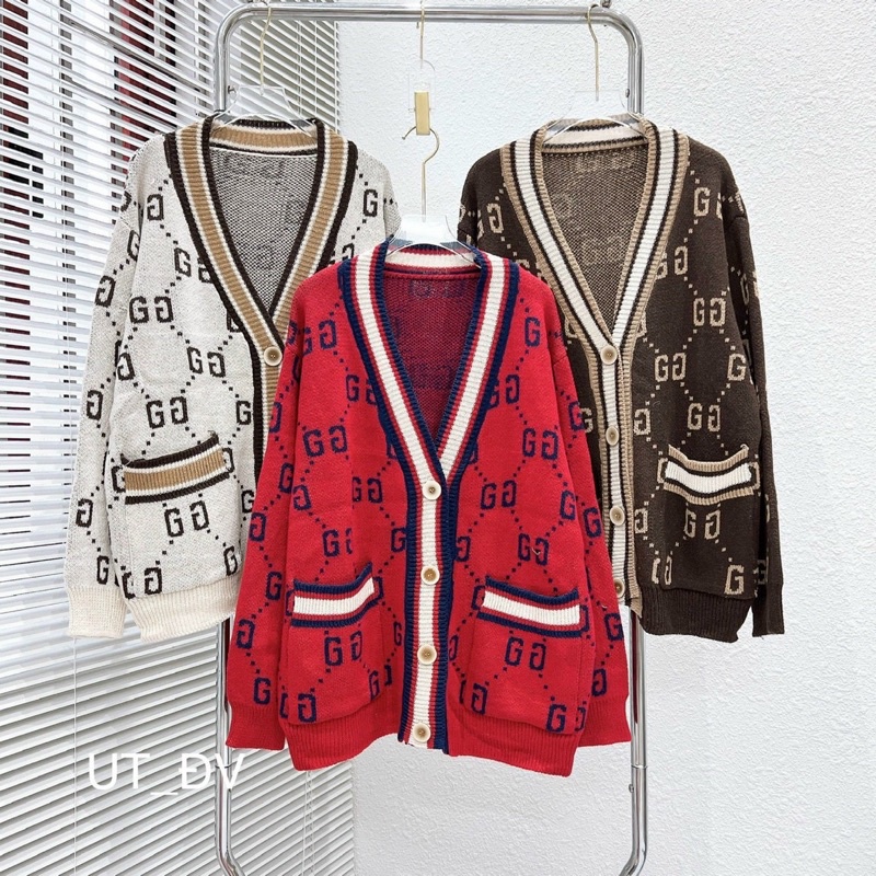 Áo khoác len cadigan form rộng dáng dài viền chữ GG siêu đẹp AK2133 - NhiNhi Shop