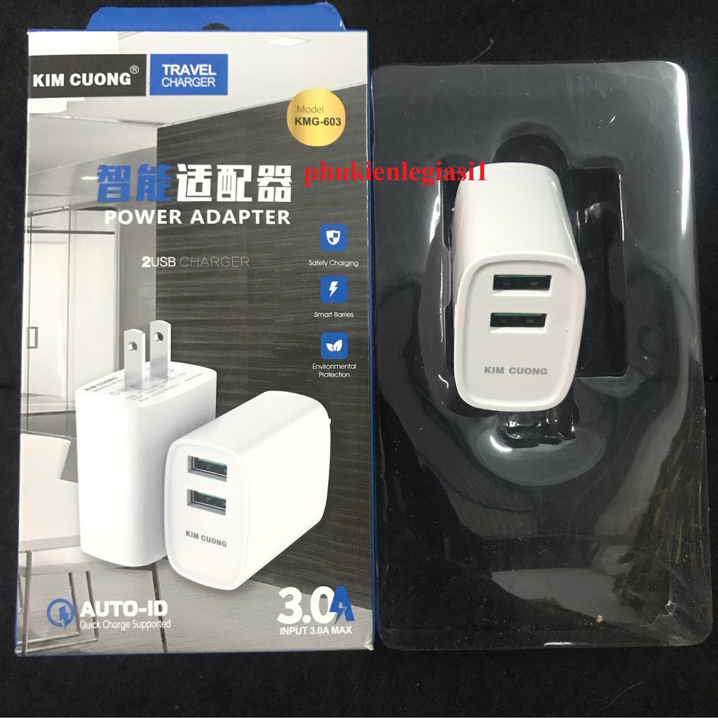 cóc sạc 2 cổng usb kim cương KMG603