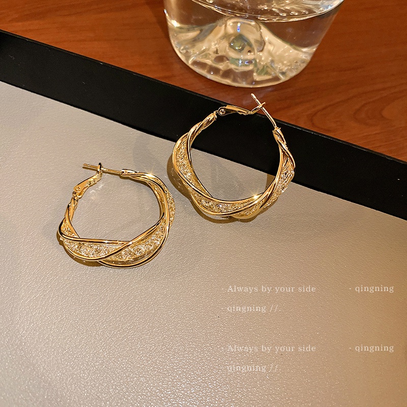 DREJEW Khuyên tai dạng vòng xoắn đính đá zircon mạ vàng phong cách Hàn Quốc thời trang cho nữ