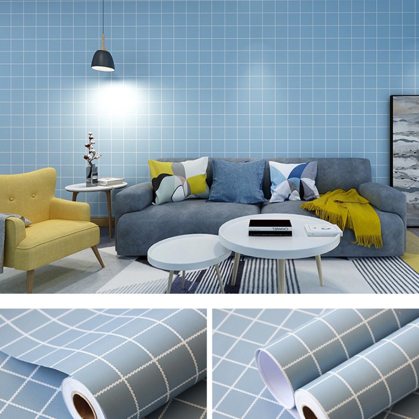 Giấy dán tường ô kẻ nhỏ có keo sẵn khổ 45cm (giá 1 mét dài), giấy decal dán tường ô vuông caro phong cách sang trọng | BigBuy360 - bigbuy360.vn