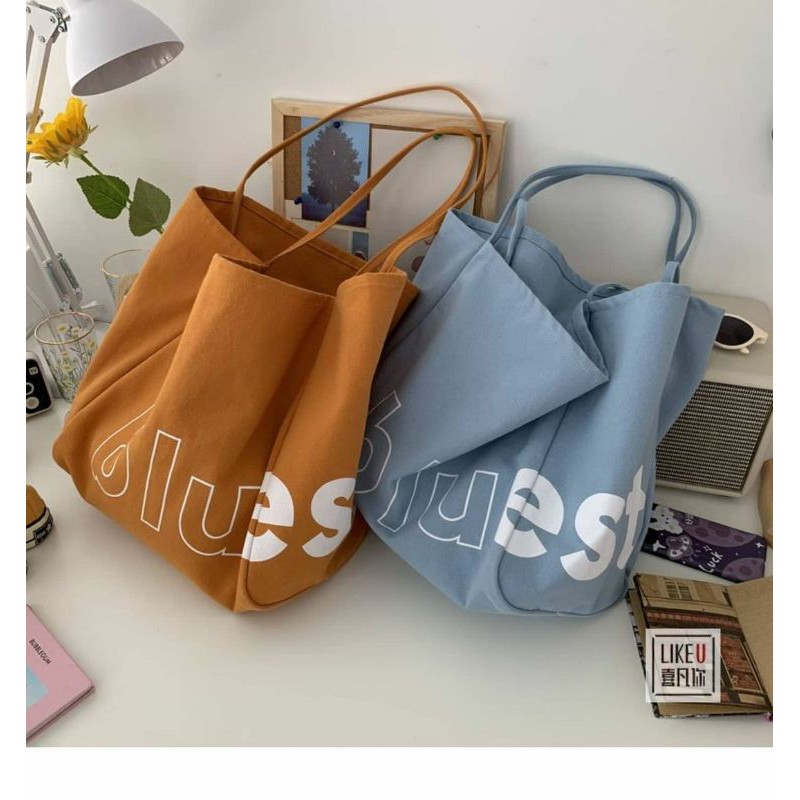 Túi tote vải canvas, túi vải ulzzang đeo chéo Blu