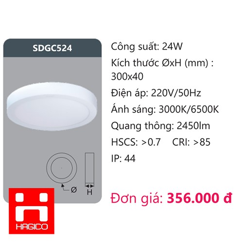 Bóng led Ốp Trần Nổi Duhal 24W Tròn SDGC524 KDGC524 ánh sáng trắng