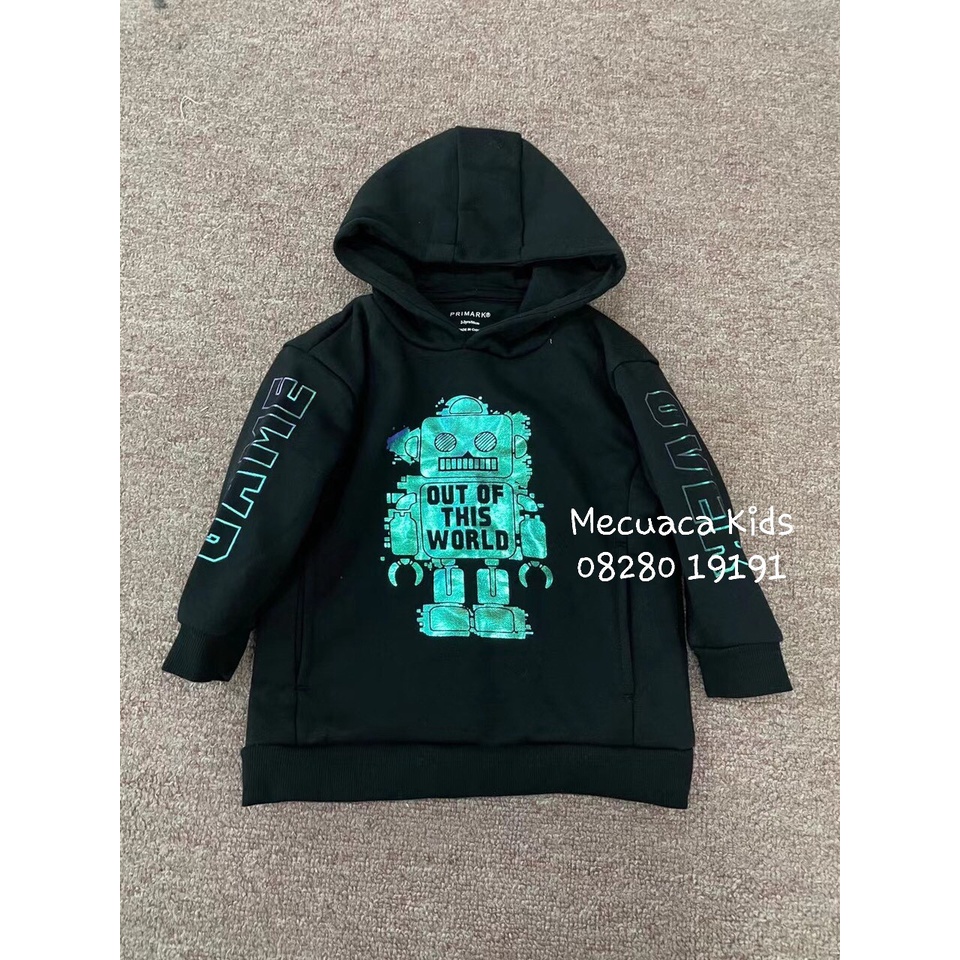 [3-8y] Áo dài tay thu đông hoddie nỉ có mũ người máy cho bé trai xuất dư xịn