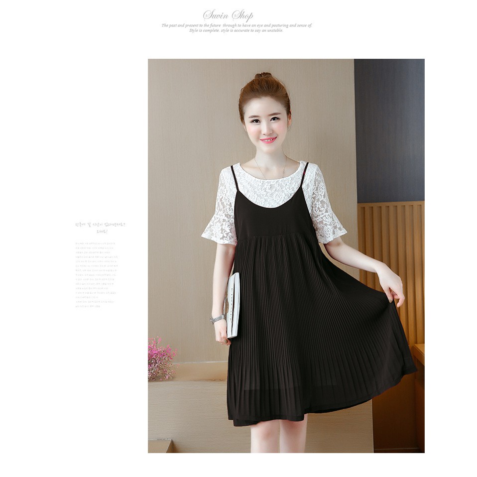 Đầm Bầu - Sét Váy Kiểu Dáng Hàn Quốc Xếp Ly Đen Cao Cấp