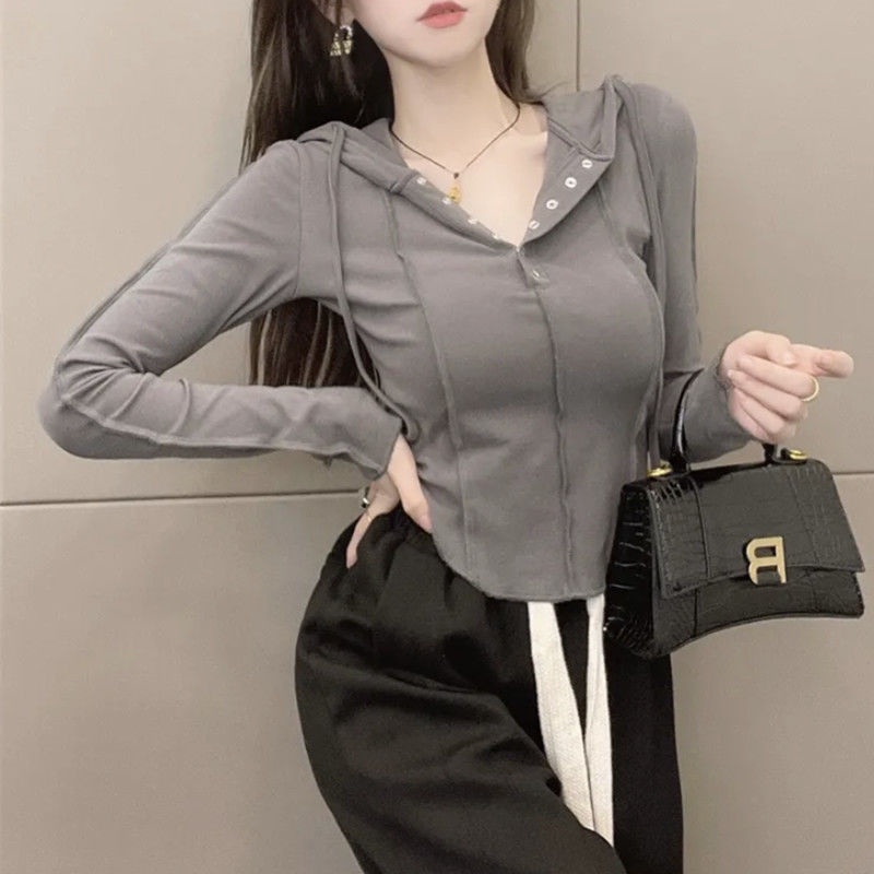 Áo hoodie COZOKC tay dài dáng ôm thời trang dành cho nữ