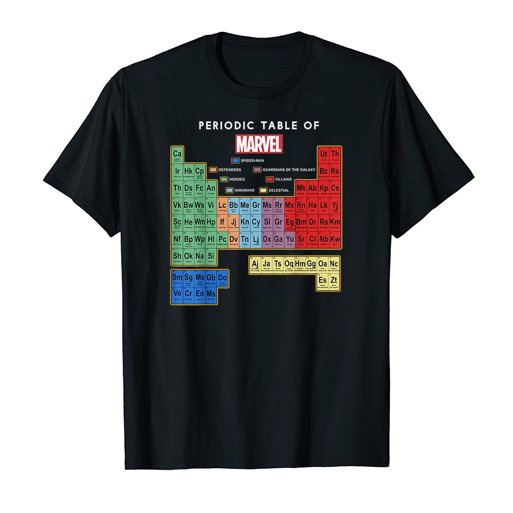 Áo thun cotton unisex HTFashion in hình Marvel Ultimate Periodic Table Of Elements Graphic