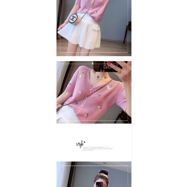 Áo cardigan dệt kim tay ngắn cổ chữ v phong cách Hàn Quốc thời trang mùa hè 2021
