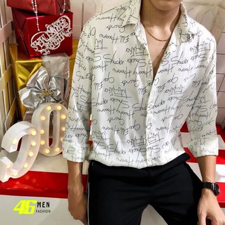 Áo sơ mi nam dài tay, họa tiết chữ cực đẹp MFM039