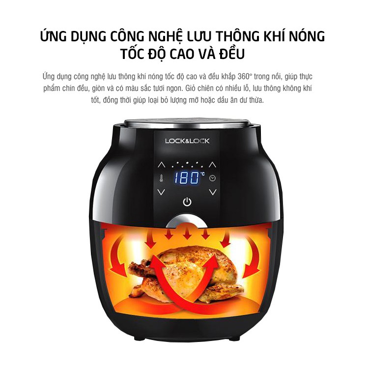 [Mã ELHADEV giảm 4% đơn 300K] Nồi Chiên Không Dầu Điện Tử Lock&amp;Lock Honey Jar EJF341BLK (3.5L) - Đen