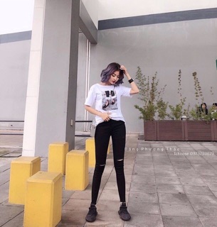 Quần mango trơn + rách gối