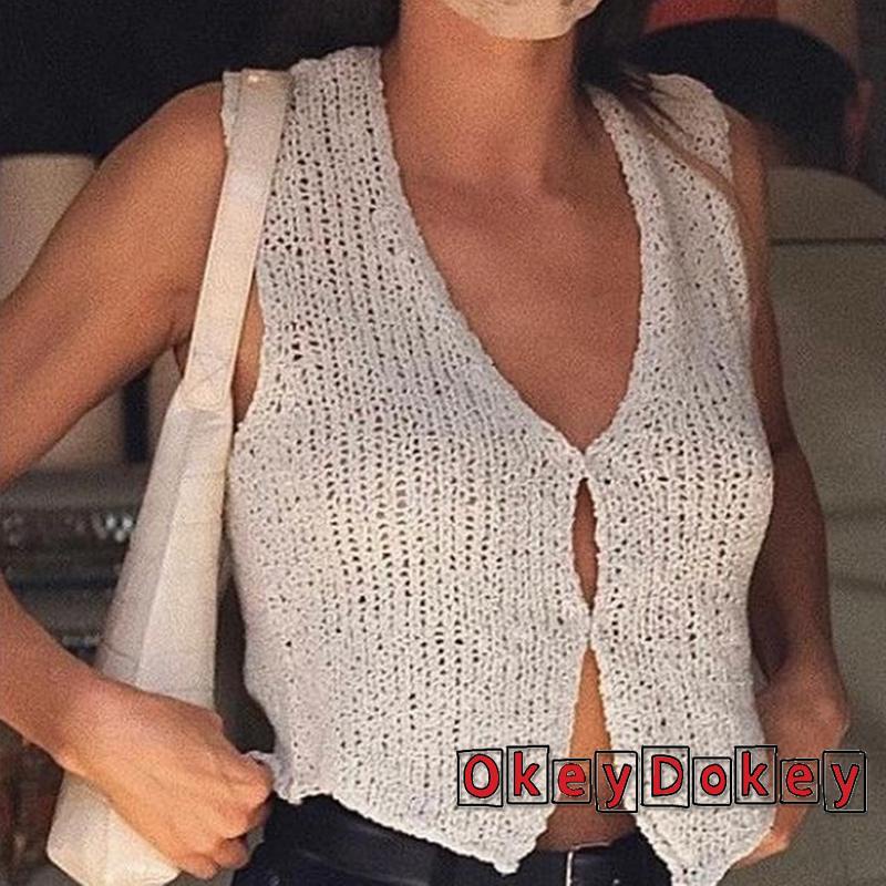 Áo Cardigan Dệt Kim Không Tay Cổ Chữ V Màu Trơn Cài Nút Thời Trang Xuân Hè Cho Nữ