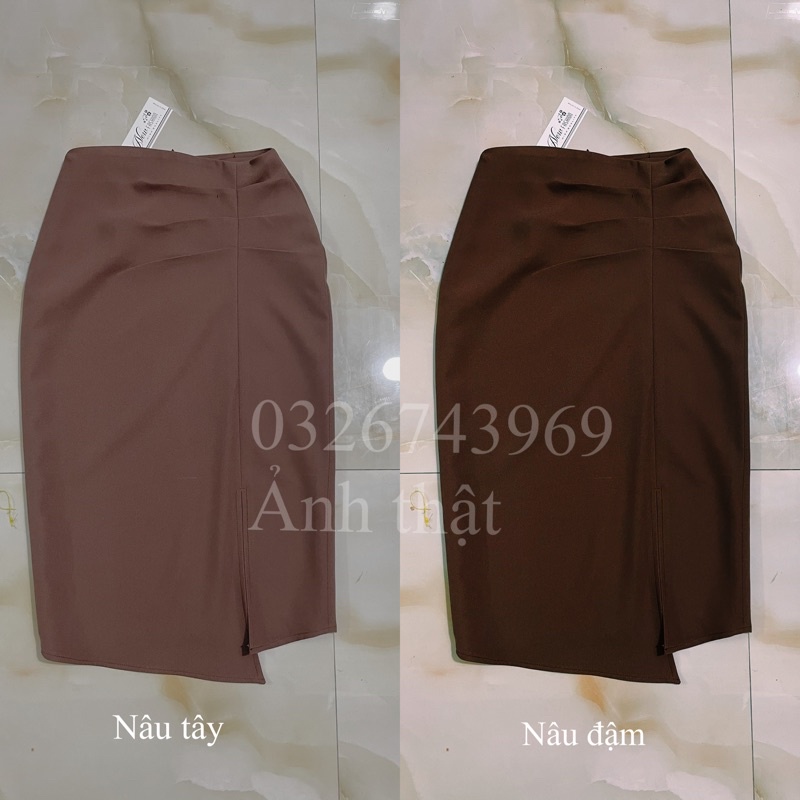 Chân váy công sở xẻ trước nhún bụng sang chảnh, chân váy công sở dài qua gối