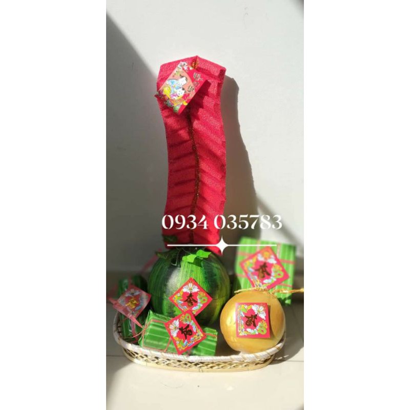 Bánh chưng bánh tét dưa hấu dừa vàng pháo giả trang trí
