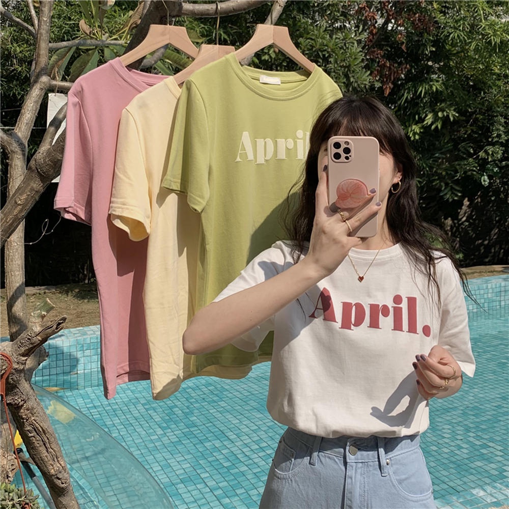 Áo Thun Tay Ngắn Cổ Tròn Form Rộng In Chữ Màu Nước 50080