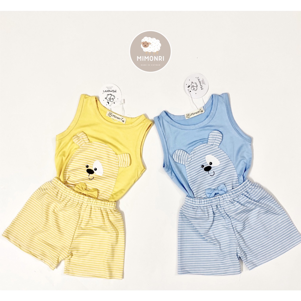 [SALE] Bộ Ba Lỗ Cho Bé Trai, Bé Gái KIMCHIBABY Vải Thun Lạnh Gấu Trúc Đính Nơ Quần Kẻ, Đồ Bộ Cho Bé Mặc Nhà KW2211