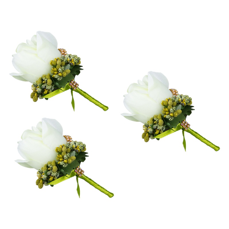 Bộ 3 Bông Hồng Giả Đính Đá Trang Trí Cho Chú Rể