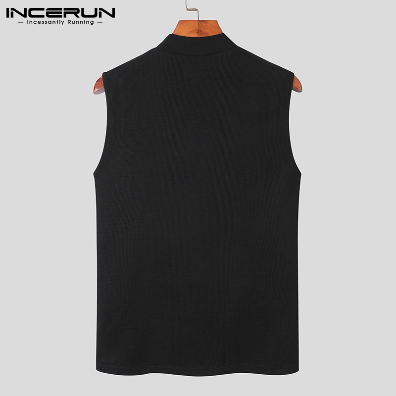 Áo thun ba lỗ INCERUN cổ cao phối tua rua kim loại thời trang cho nam