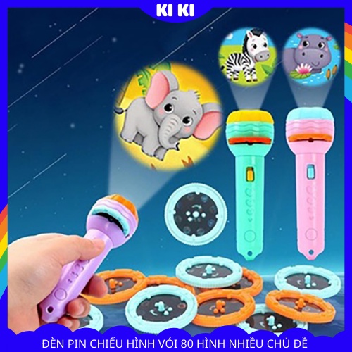 Đèn pin chiếu 80 hình động vật cho bé. Đồ chơi thông minh phát triển trí tuệ cho trẻ em, bé gái, bé trai 1 2 3 4 5 tuổi