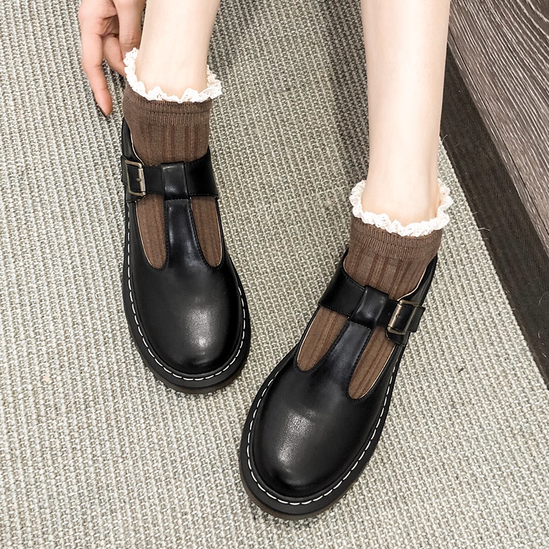 Giày Da Đế Dày Phong Cách Retro Mới Cho Nữ Cỡ 35-42