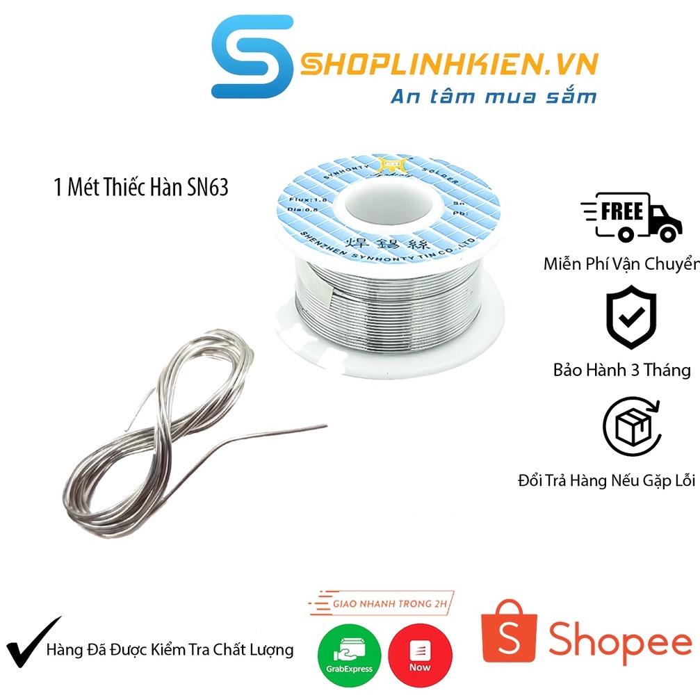 Thiếc Hàn 0.8MM SN63 Hàn Bóng 1 MétThiếc SN63 sợi 0.8mm chuyên dụng cho mạch điện