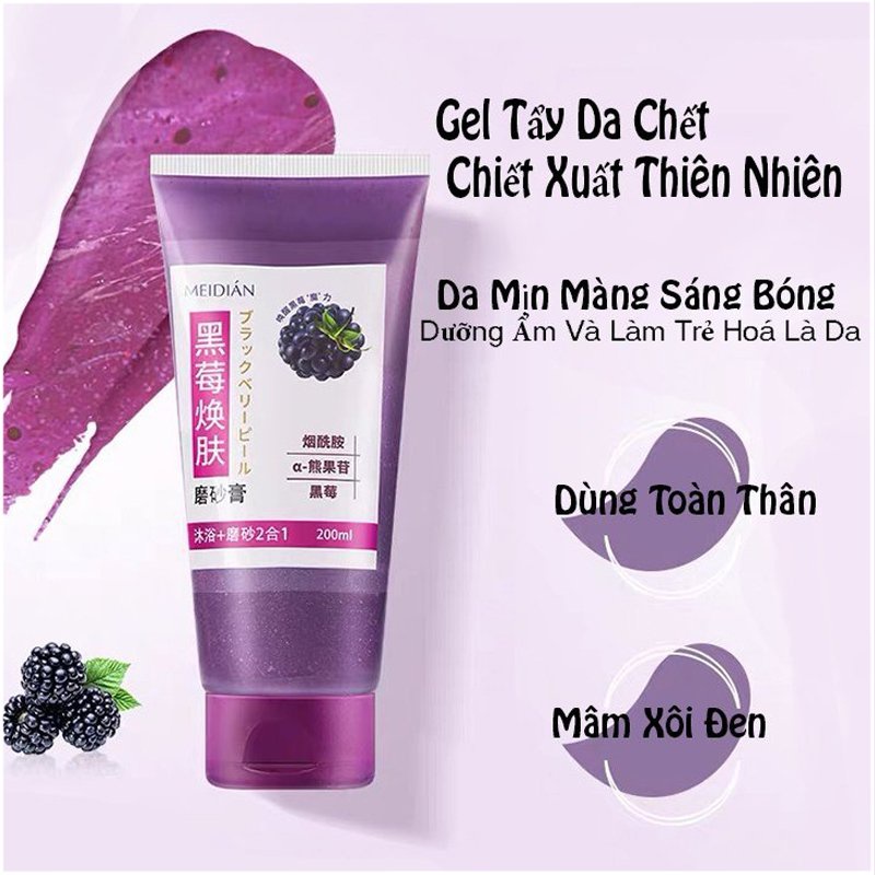 Gel Tẩy Tế Bào Chết Mâm Xôi Đen GinBi -  Kem Tẩy Tế Bào Chết Toàn Thân Dưỡng Trắng Da An Toàn, Hiệu Quả