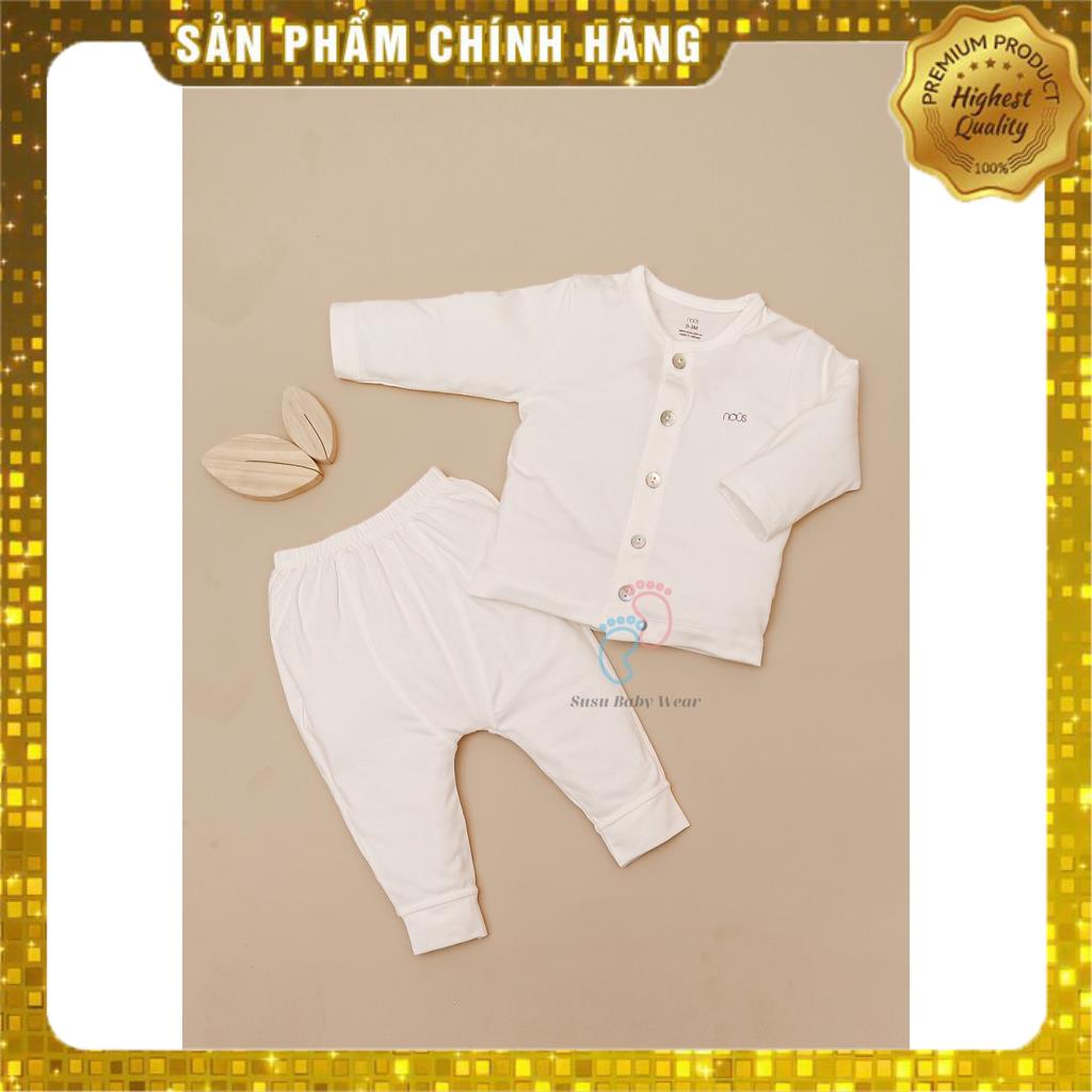 NOUSHANOI -  NOUS Bộ Cài Thẳng Dài Màu Trắng Chất Vải Nu Petit ( Size 0M 3M 6M và 9M )