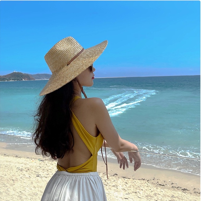 Mũ rơm đi biển Fedora Cowboy - dây da vành rộng - ( hàng loại 1)